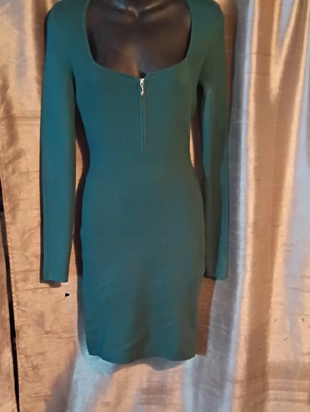 Abercrombie & Fitch Emerald Green Long-Sleeve Scoop Zip Bodycon Dress